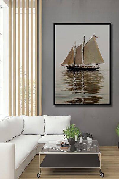 Teona Ahşap Tablou decorativ din lemn, dreptunghiular, cu navă cu pânze, cu aspect de cadru pe mare