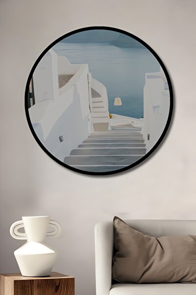 Teona Ahşap Tablou decorativ cu cadru rotund din lemn, cu aspect de peisaj cu...