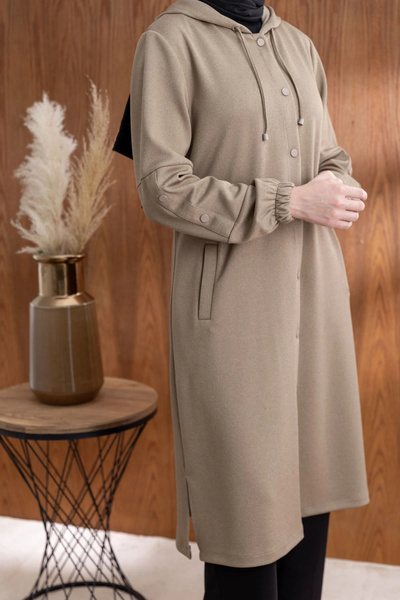 Letafet ÖNÜ ÇITÇITLI KAPÜŞONLU GİYÇIK - VİZON