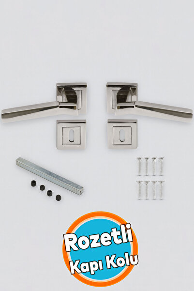NZB Kare Rozetli Oda Kapı Kolu Sağa ve Sola Uygun Nikel Saten 1 Takım