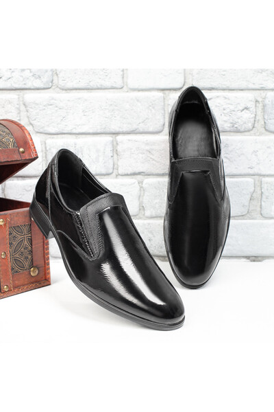 BMoD Pantofi eleganți bărbătești din piele naturală neagră cu finisaj lăcuit ...