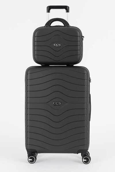 ÇÇS 2'li Valiz Seti V.CCS5242 Kırılmaz Valiz Kabin Boy Ve Makyaj Çantası-Antrasit