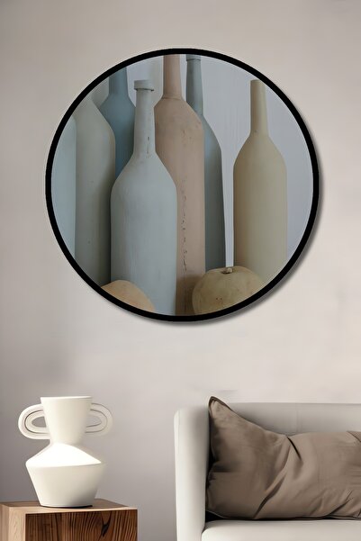 Teona Ahşap Tablou decorativ cu aspect de cadru rotund din lemn, compoziție d...