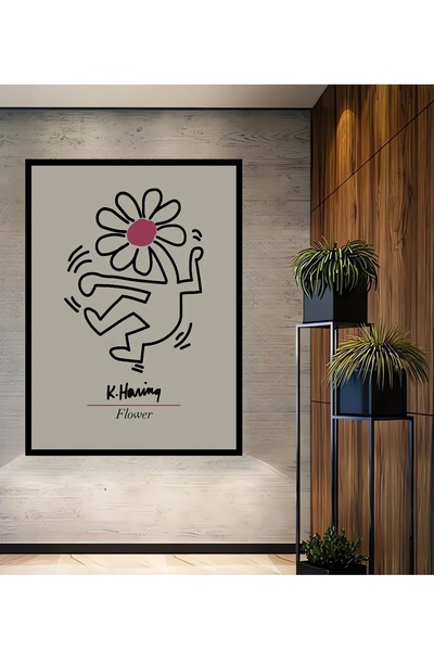 Teona Ahşap Tablou decorativ din lemn dreptunghiular Keith Haring Flower Man ...