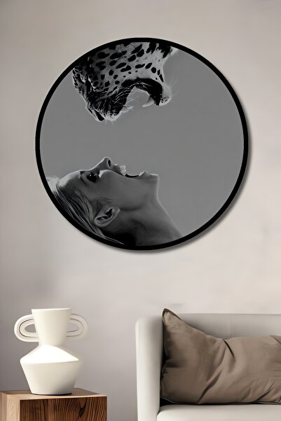 Teona Ahşap Tablou decorativ cu aspect de cadru rotund din lemn, Întâlnirea o...