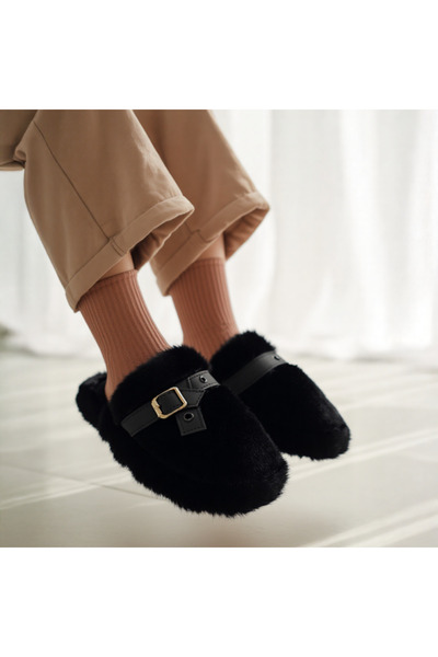 OEM Fluffy and warm slippers for women, with decorative buckle applique, WP-8219