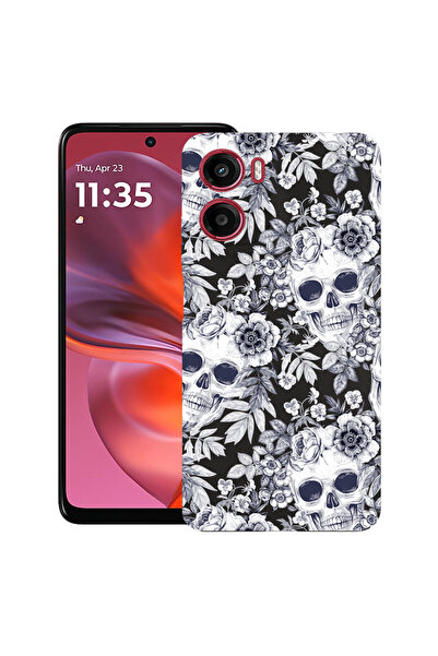 bestcase TPU ултра тънък калъф за Motorola Moto G06, Черен и бял череп, 20829...