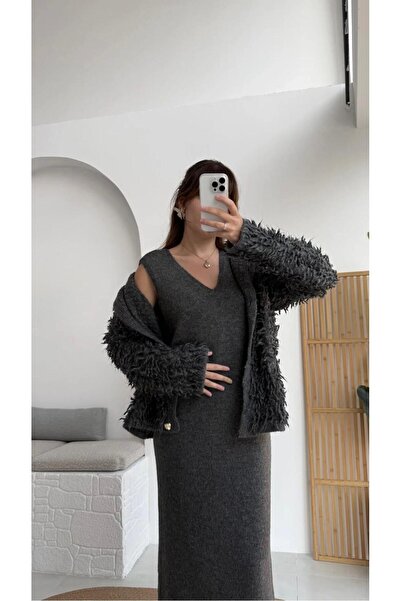 SBL COLLECTİON Fringed Cardigan Dress Set