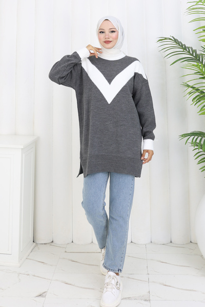 benguen Patterned Knitwear Tunic S3017 Anthracite