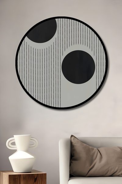 Teona Ahşap Tablou decorativ cu aspect de cadru rotund din lemn, puncte și li...