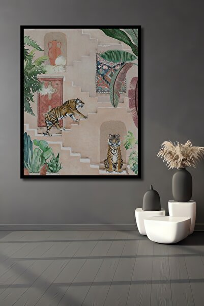 Teona Ahşap Tablou decorativ din lemn dreptunghiular Tigrii în scară Aspect c...