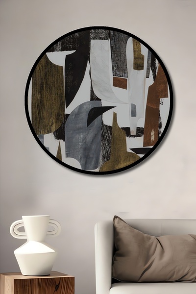 Teona Ahşap Tablou decorativ cu cadru rotund din lemn Aspect armonie de culori abstracte