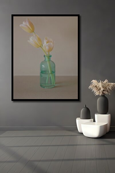 Teona Ahşap Tablou decorativ din lemn dreptunghiular, vază verde, flori de la...