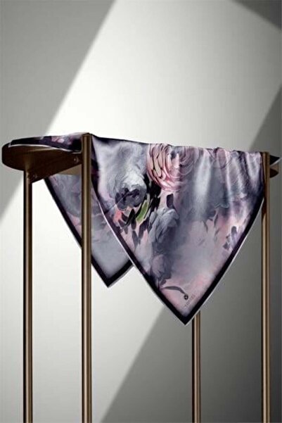 Vissona Tivil Silk Scarf 60842 - 13 - 0028 Gray Watercolor Flower Pattern