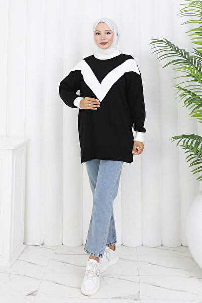 benguen Πλεκτό με σχέδιο Tunik S3017 Μαύρο