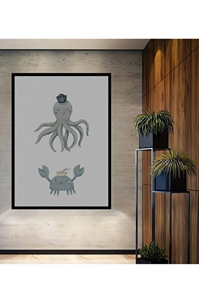 Teona Ahşap Tablă decorativă din lemn dreptunghiulară cu aspect de cadru de marinar, caracatiță și crab