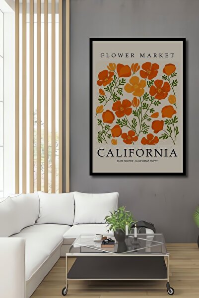 Teona Ahşap Tablou decorativ din lemn dreptunghiular, aspect de cadru de piață cu flori din California