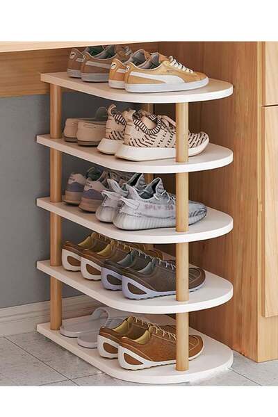 Yelajoy 5 Tiers Shoe Rack,Thickened Durable,Stackable Space-Saving, for Closet,Entryway,Warm White
