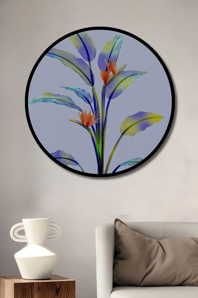 Teona Ahşap Tablouri decorative cu aspect de cadru rotund din lemn, cu flori colorate