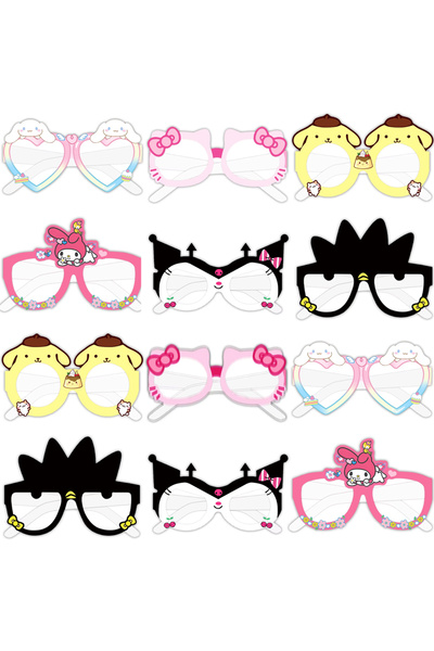Miniso 12pcs 6/12pcs Hello Kitty Mask Kuromi Cinnamoroll Paper Glasses Cosplay Mask Props Kids Classroom Re