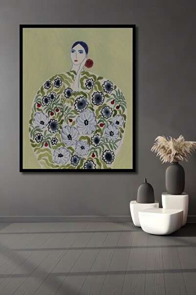 Teona Ahşap Tablou decorativ din lemn dreptunghiular, cu aspect de femeie înrășinată cu flori