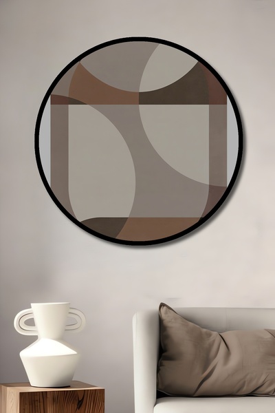 Teona Ahşap Tablou decorativ cu cadru rotund din lemn Aspect forme geometrice...