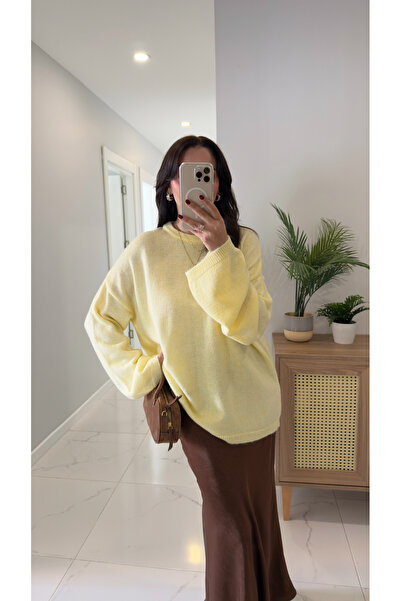 BİRCANÇİL Alin Sarı Geniş Kol Detaylı Triko