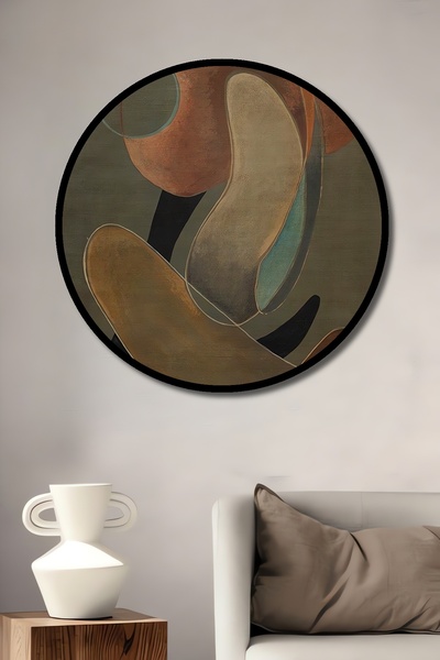 Teona Ahşap Tablou decorativ cu cadru rotund din lemn Aspectul dansului colorat al artei abstracte