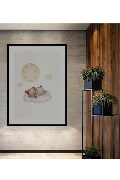 Teona Ahşap Tablou decorativ din lemn dreptunghiular, ursul dormit între stele, aspect cadru