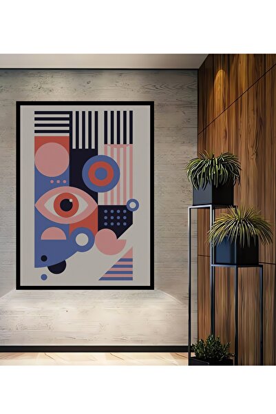 Teona Ahşap Tablou decorativ din lemn dreptunghiular cu modele geometrice colorate cu aspect de cadru