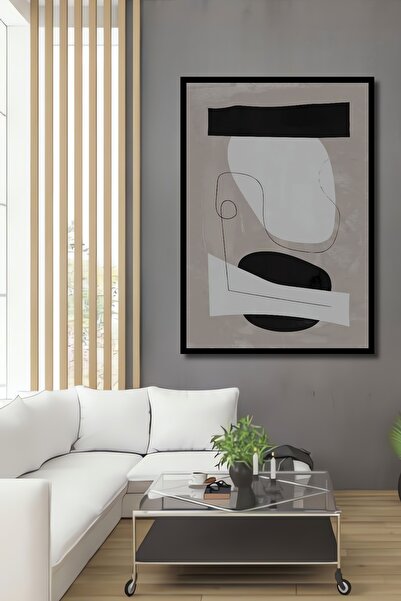 Teona Ahşap Tablou decorativ din lemn dreptunghiular, artă abstractă, aspect de cadru bej și negru