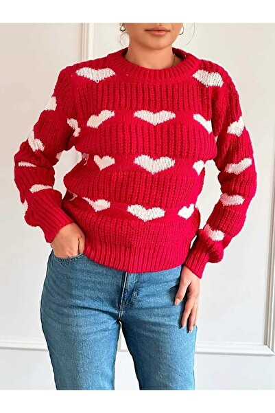 Welike Pulover de damă cu inimioare Clara roșu