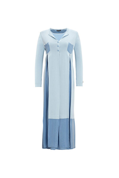 MISS DALIDA Yakası ve Kol Evi Triko Kolsuz Cupro Mavi Elbise