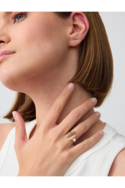 Jimmy Key خاتم حديث ذو شكل هندسي ذهبي اللون مع أحجار لامعة