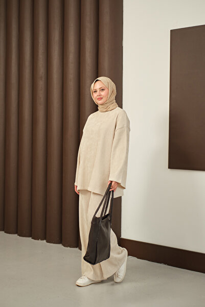 LOCCO Kadın Bürümcük Desen Takım Krem