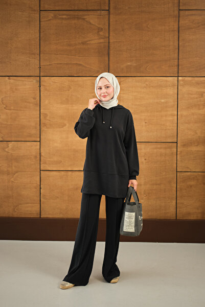 LOCCO Kadın Kapüşonlu İkili Takım Siyah