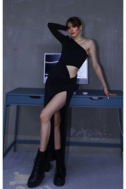 La Sarta Norvia One Sleeve Long Black Dress