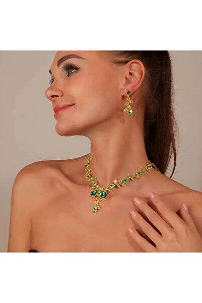byozanyılmaz Green Stone Design Necklace Earring Set
