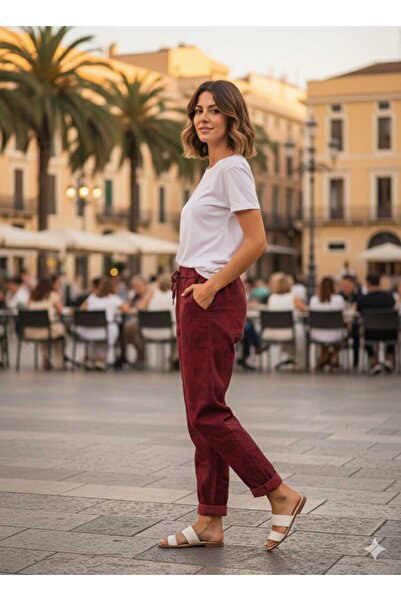 Punta Otantik Ls7312 Camouflage Patterned Lycra Italian Cotton Trousers Burgundy