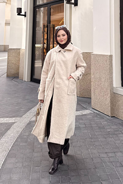 LOCCO Women's Felt Cashmere Coat Cream