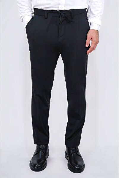 Velvarde Lightly Textured Self-Tie Navy Blue Jogger Single Pants