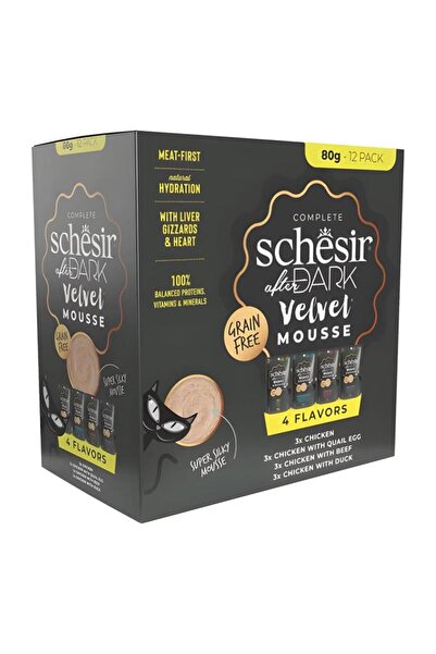 Schesir After Dark Tavuk & Bıldırcın Yumurtası & Sığı r& Ördek Et Suyunda Mus Yetişkin Kedi Pouch Çe