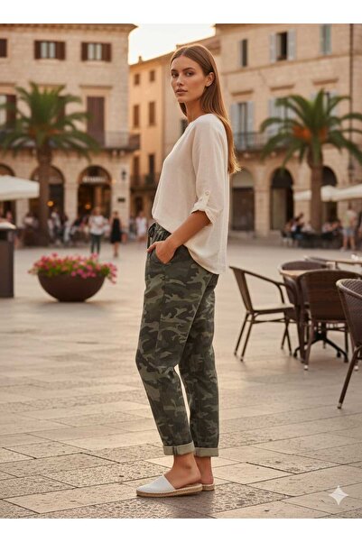 Punta Otantik LS7312 Kamuflaj Desenli Likralı İtalyan Coton Pantolon Haki