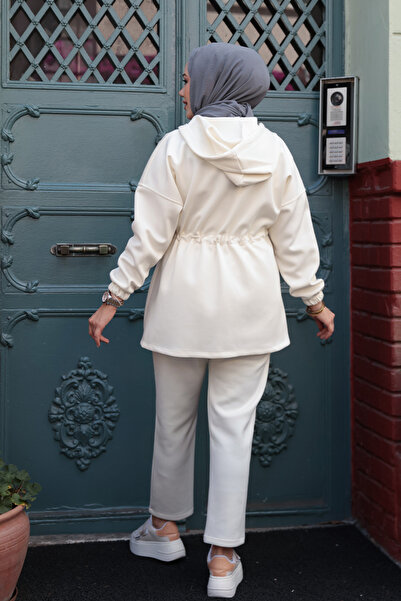 N.S NEVA STYLE Hooded Ecru Hijab Two-Piece Set 12271E