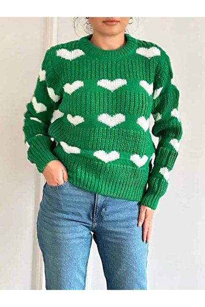 Welike Women's sweater with hearts Clara green