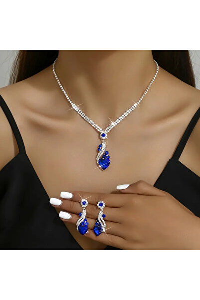 byozanyılmaz Completely Set with Stones Necklace and Earring Set