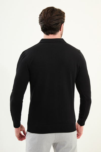 Mcr Ανδρικό πλεκτό πουλόβερ με φερμουάρ εφαρμοστό με μοτίβο μαύρο - 11570.25K