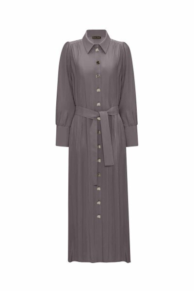 MISS DALIDA Düğme Detaylı Kuşaklı Gömlek Yaka Antrasit Elbise