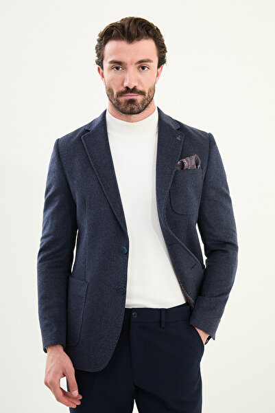 Mcr Plain Slim Fit Wool Men's Jacket with Pocket Detail and Handkerchief Detail in Light Navy Blue - 44316.25K