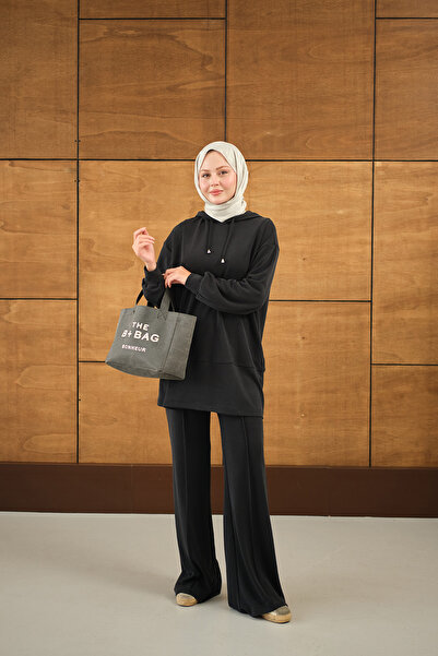 LOCCO Kadın Kapüşonlu İkili Takım Siyah